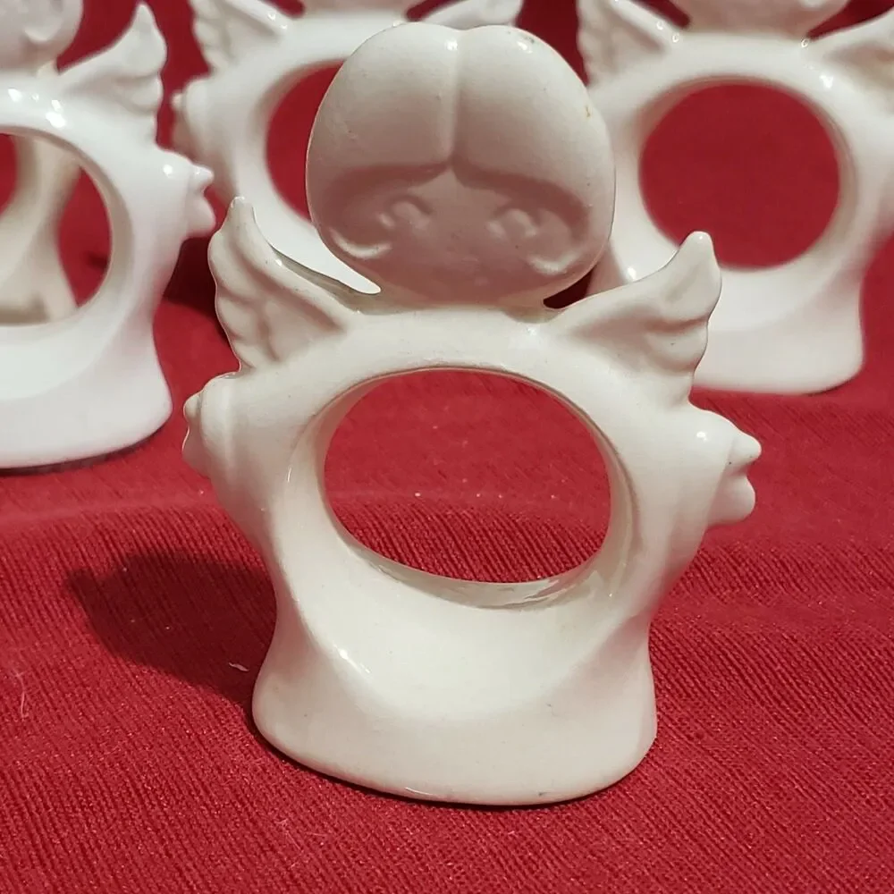 Set of 5 Napkin Rings Porcelain Angels Wing Angels Girls Cherubs